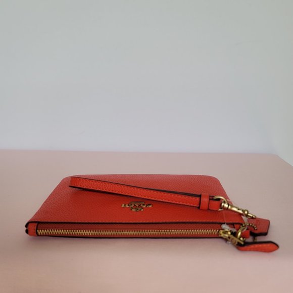 COACH Small Wristlet in Polished Pebbled Leather -Red Orange - Picture 9 of 16